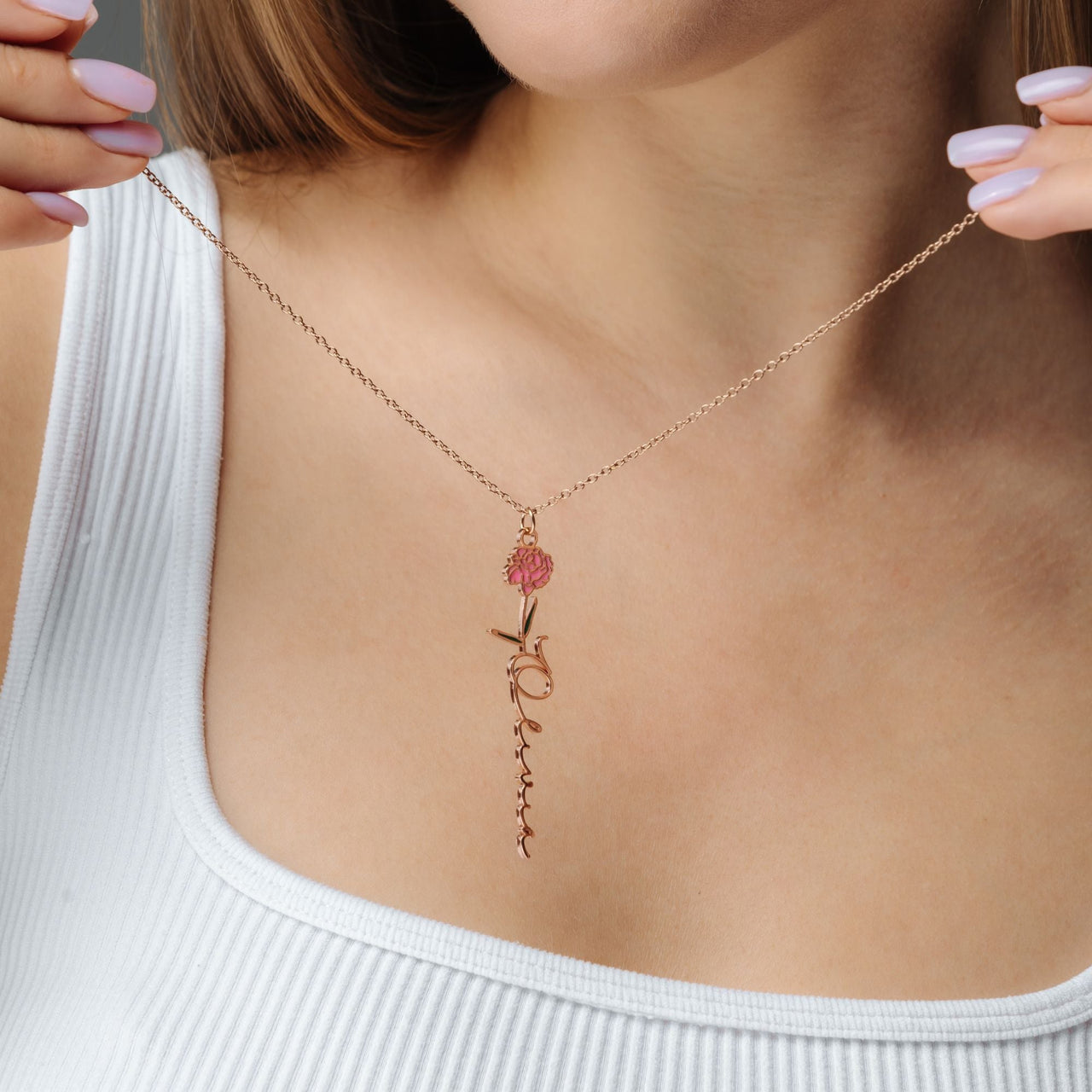 Flower Name Necklace - Custom Name Necklace - Gifts for Mom - Personalized Gift - Birthday Gifts for Her Necklace Gold Brother & Sisters