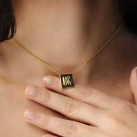 Thumbnail for Gold Necklace for a Woman - Rectangle Initial Necklace - Woman Necklace - Letter Necklace Necklace Brother & Sisters