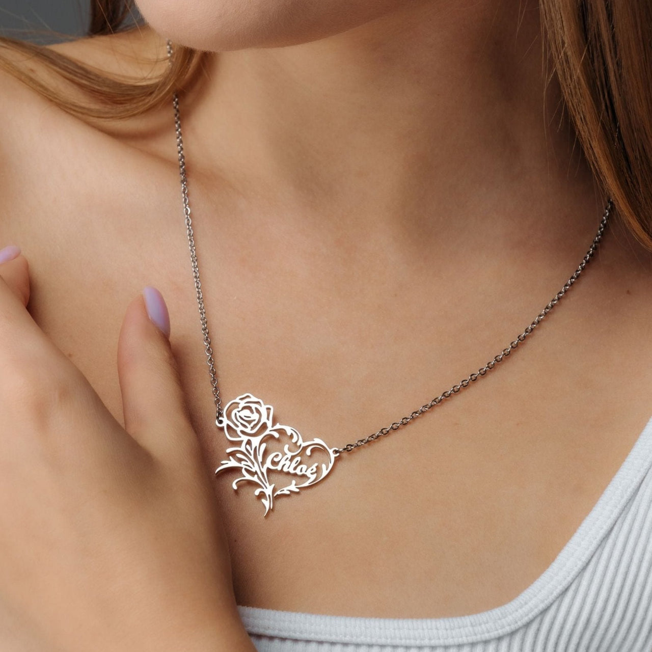 Rose Name Necklace - Custom Name Necklace - Gifts for Mother's Day - Gifts for Mom - Personalized Gift Necklace Brother & Sisters