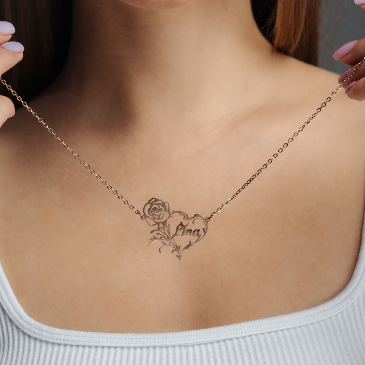 Rose Name Necklace - Custom Name Necklace - Gifts for Mother's Day - Gifts for Mom - Personalized Gift Necklace Rose Gold Brother & Sisters