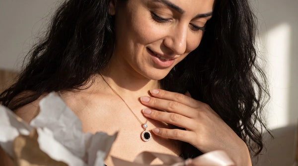 How to Gift Personalized Necklaces With Heart: halo photo necklace worn, personalized jewelry in 304L stainless steel