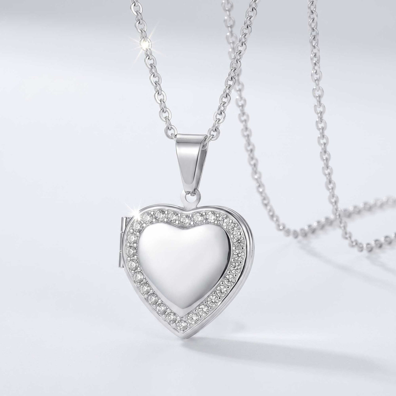 Crystal Heart Photo Locket Necklace