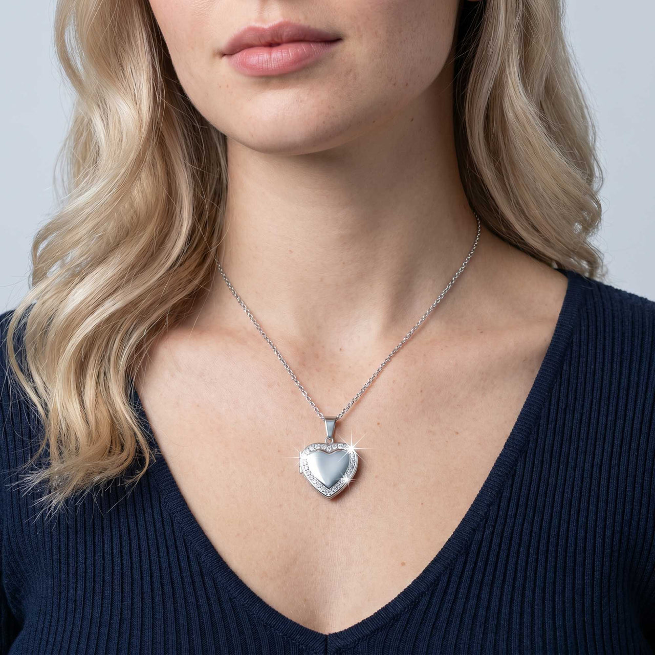 Crystal Heart Photo Locket Necklace