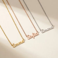 Thumbnail for Minimalist Name Necklace in three finishes, gold, rose gold and silver, side by side | SKU: minimalistnn-gold,minimalistnn-rosegold,minimalistnn-silver