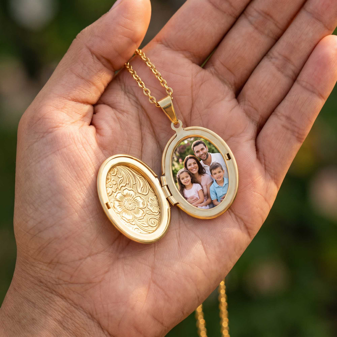 Floral Photo Locket Necklace