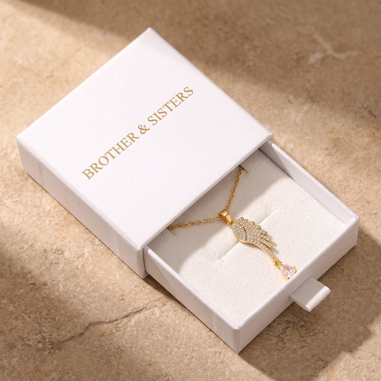 The gold necklace in the Brother & Sisters gift box | SKU: 42005-gold