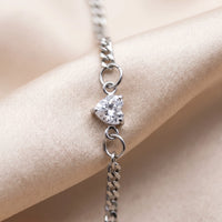 Thumbnail for Heart Bond Matching Bracelet Set in Silver — close-up of the heart crystal in its four-prong setting, held by two jump rings