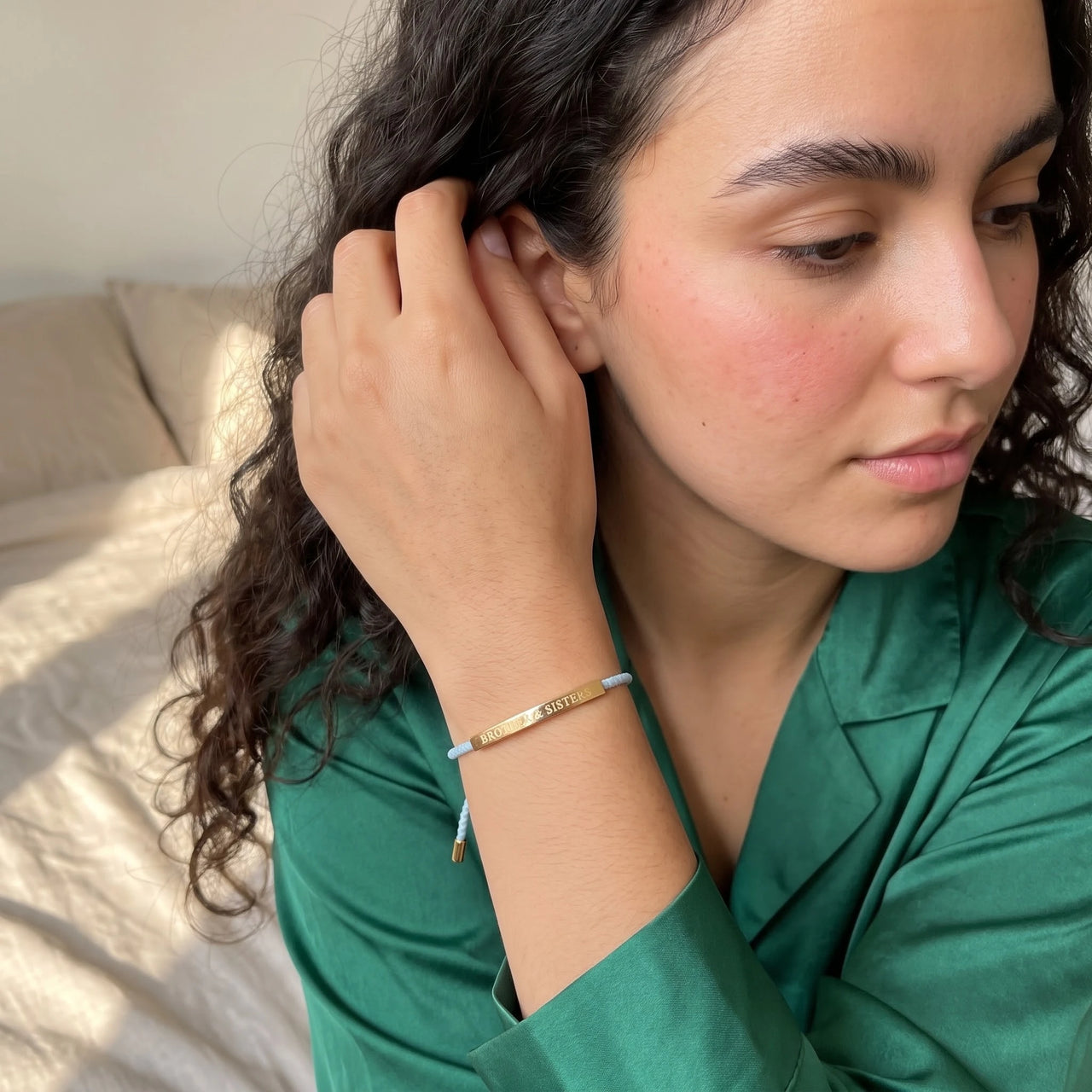 Engraved bracelet — worn, everyday gesture, gold | SKU: leciel-g