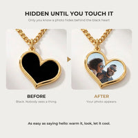 Thumbnail for Before and after: black heart pendant, then the photo revealed by the warmth of the thumb | SKU: TPH-HRTN-GOLD