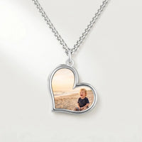 Thumbnail for Secret Heart Photo Necklace in silver, black heart pendant turning into a hidden photo when warmed | SKU: TPH-HRTN-SILVER