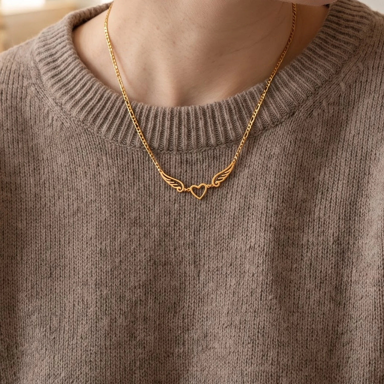 The gold necklace worn, close-up | SKU: 42004-gold