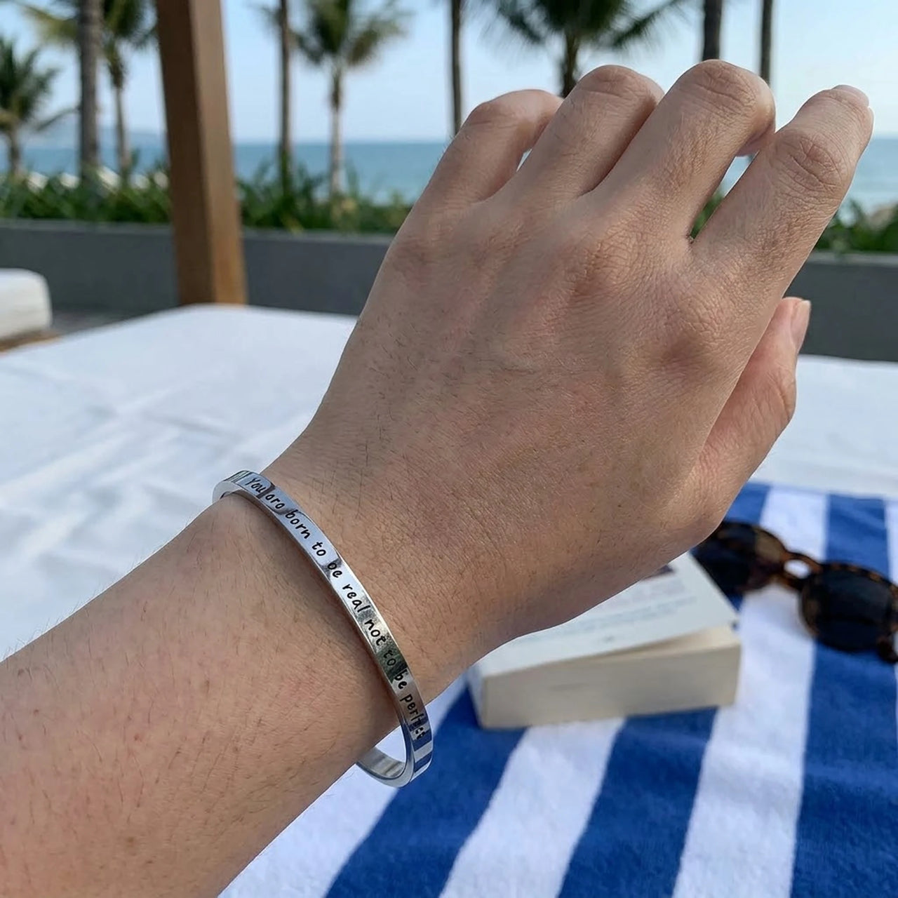 Bracelet with words — worn, real size, silver | SKU: 9864184-silver